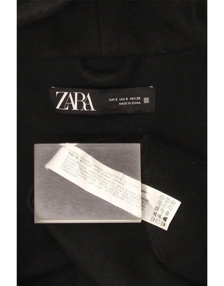 Zara Dame Hætte Oversized Overfrakke UK 10 Small Black Polyester