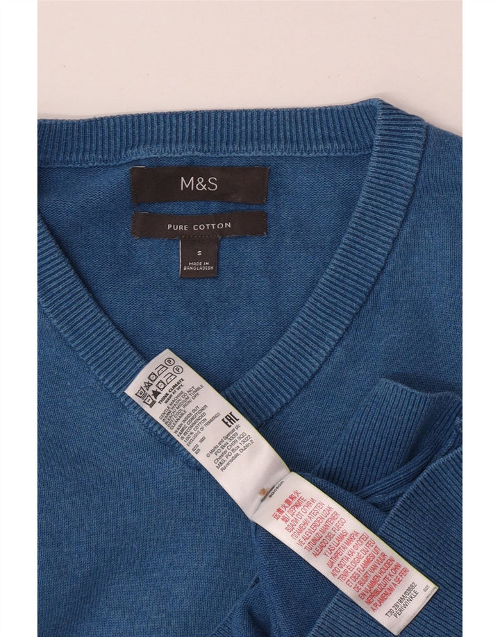 MARKS & SPENCER Herre V-hals sweater lille blå bomuld