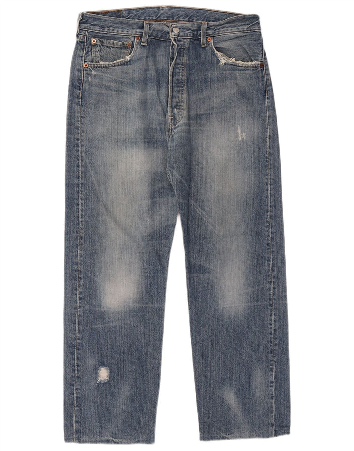 Levi's Herre 501 Distressed Straight Jeans W34 L27 Blå Bomuld
