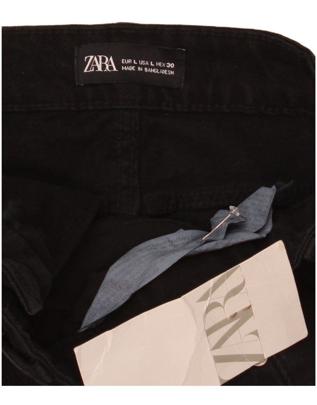 Zara Dame Denim Nederdel Large W30 Sort Bomuld