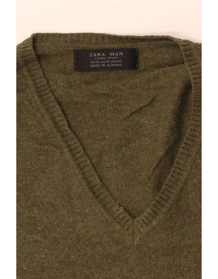 Zara Herre V-hals sweater XL Khaki