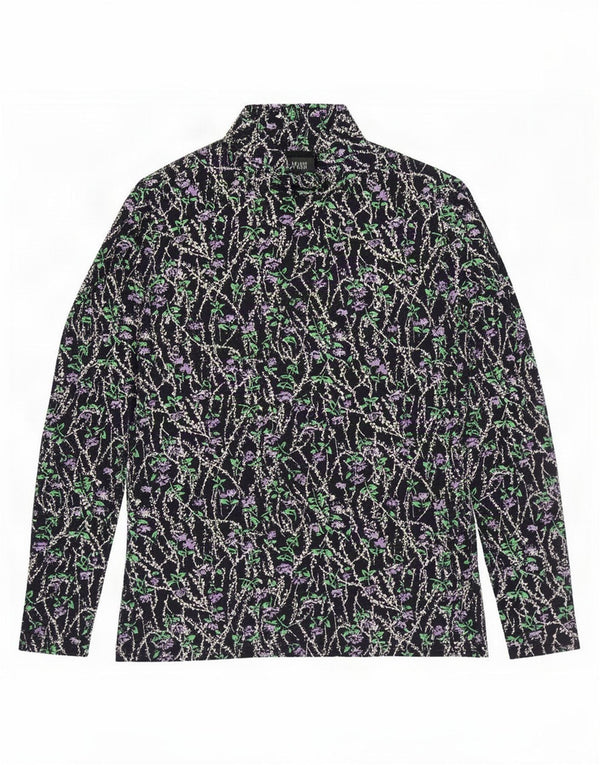 Marks & Spencer Womens Top Long Sleeve UK 10 Small Navy Blue Floral Cotton
