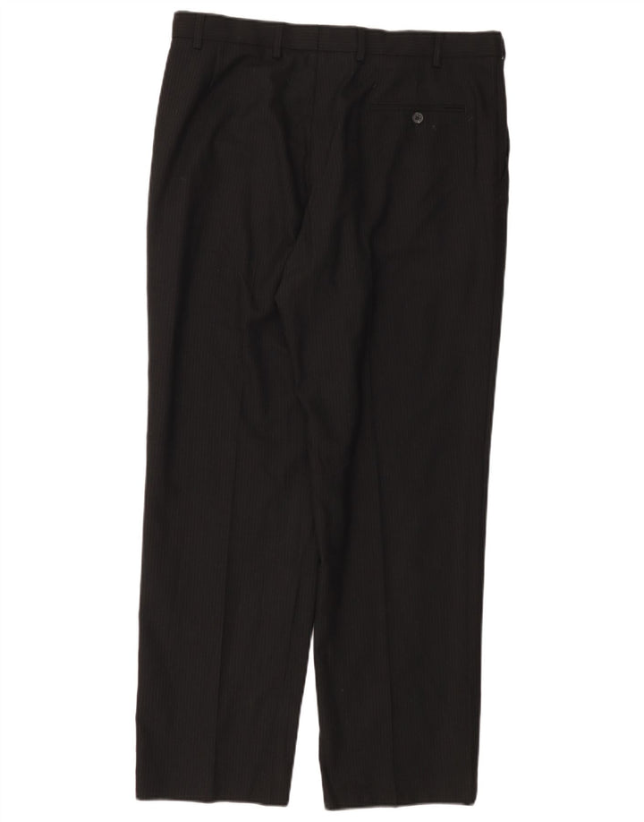 Marks & Spencer Herre lige jakkesætsbukser W36 L31 Sort nålestribet uld