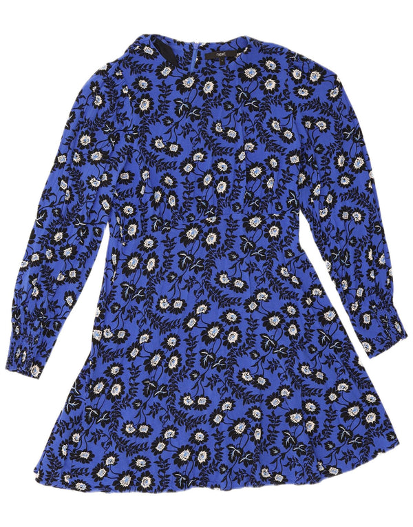 Næste Dame Langærmet A-Line Kjole UK 8 Small Blue Floral Viscose