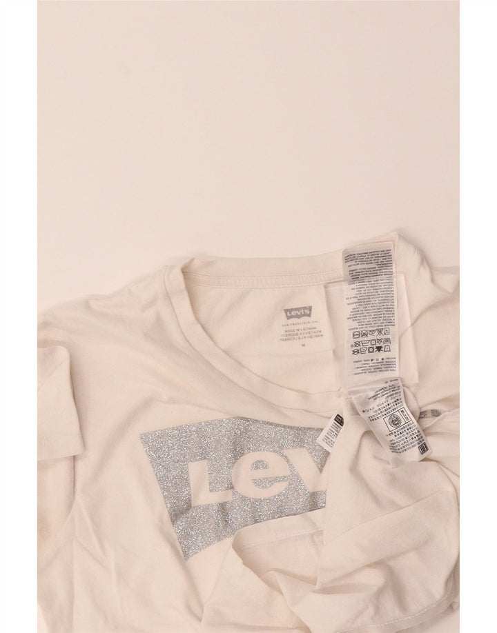 LEVI'S Womens Graphic T-Shirt Top UK 14 Medium White Cotton