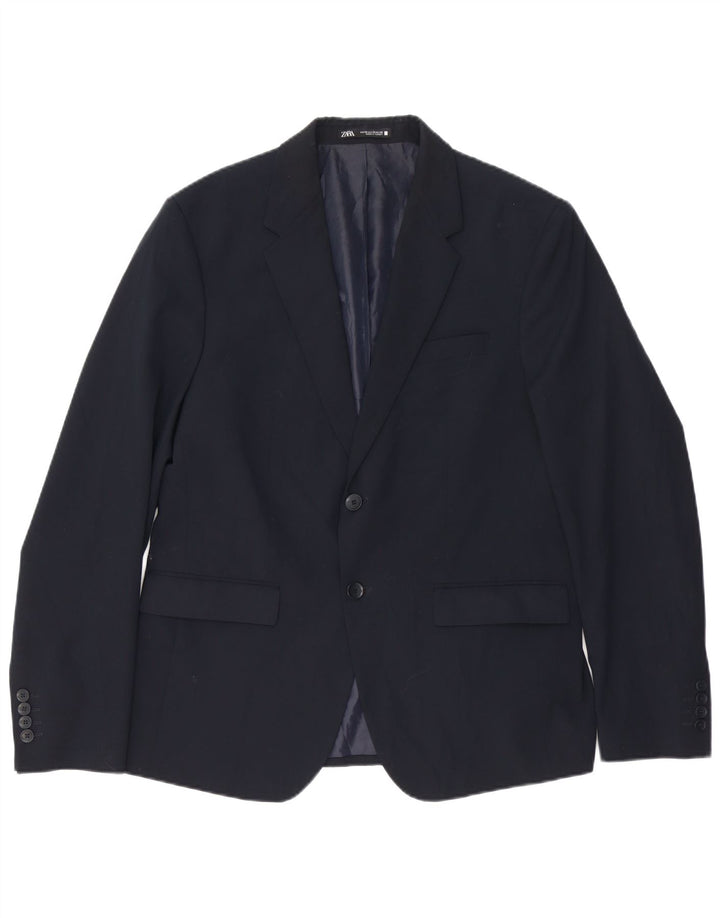 Zara Herre 2-knaps blazerjakke EU 52 Large Navy Blue
