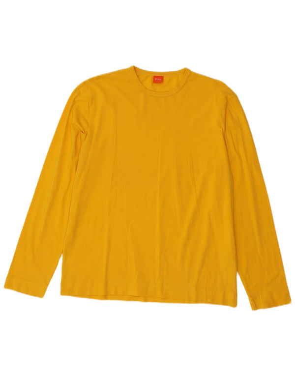 HUGO BOSS Mens Top Long Sleeve Large Yellow Cotton