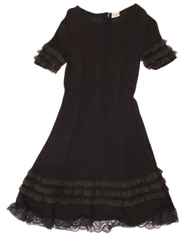Luisa Spagnoli Dame A-Line Kjole UK 8 Small Black Floral