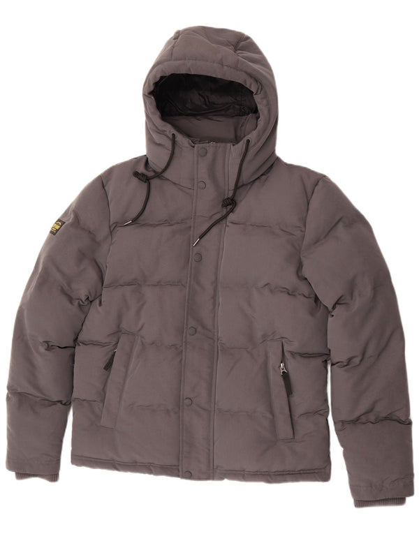 Superdry Herre grafisk polstret hættejakke UK 36 lille grå polyester