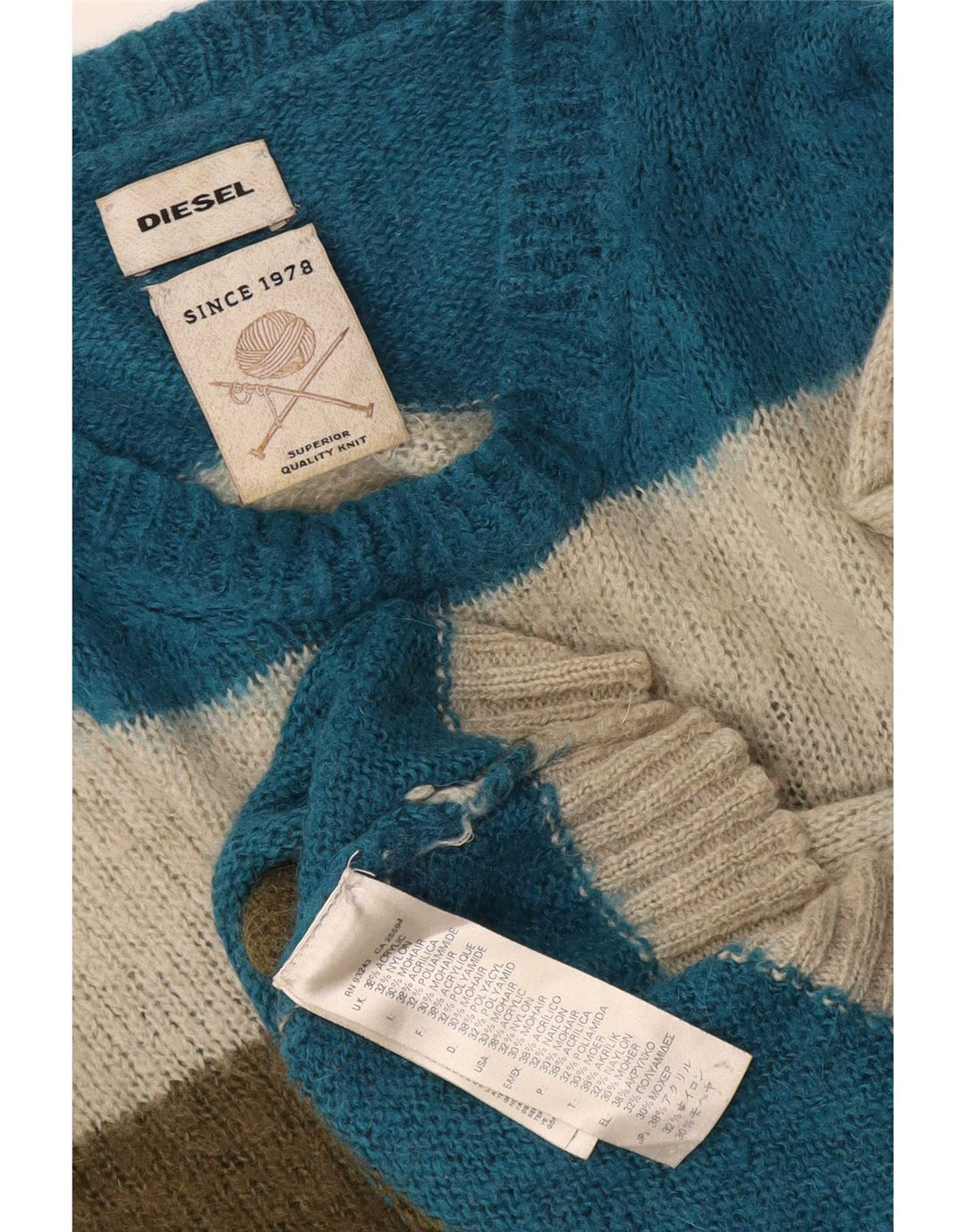 Diesel Herre Boat Neck Jumper Sweater Lille Flerfarvet Stribet Akryl
