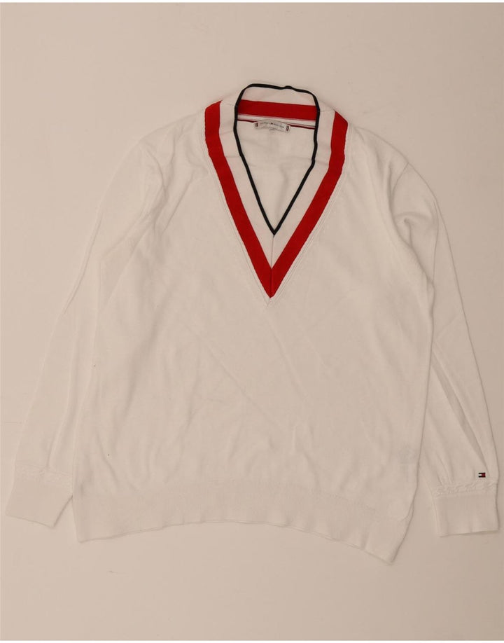 Tommy Hilfiger Dame V-hals sweater UK 14 Medium White Colourblock