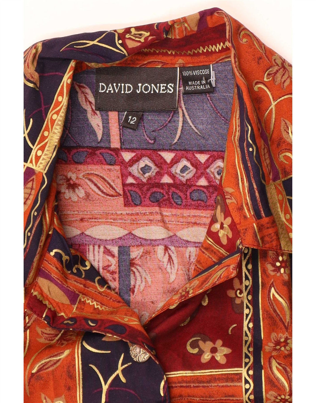 David Jones skjortebluse til kvinder US 12 Stor flerfarvet patchwork viskose
