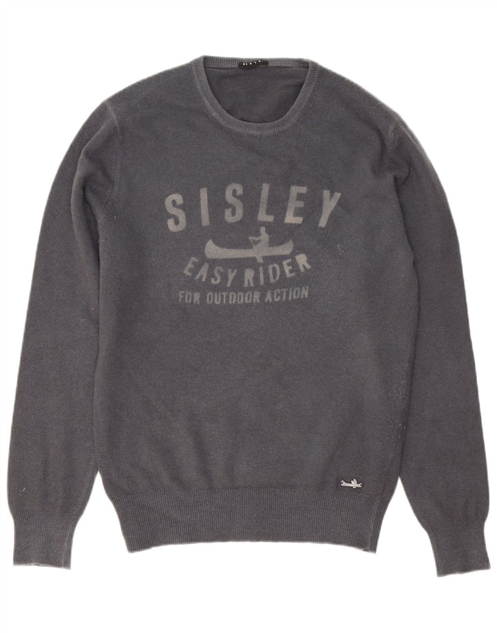 Sisley Herre grafisk rund hals sweater mellemgrå