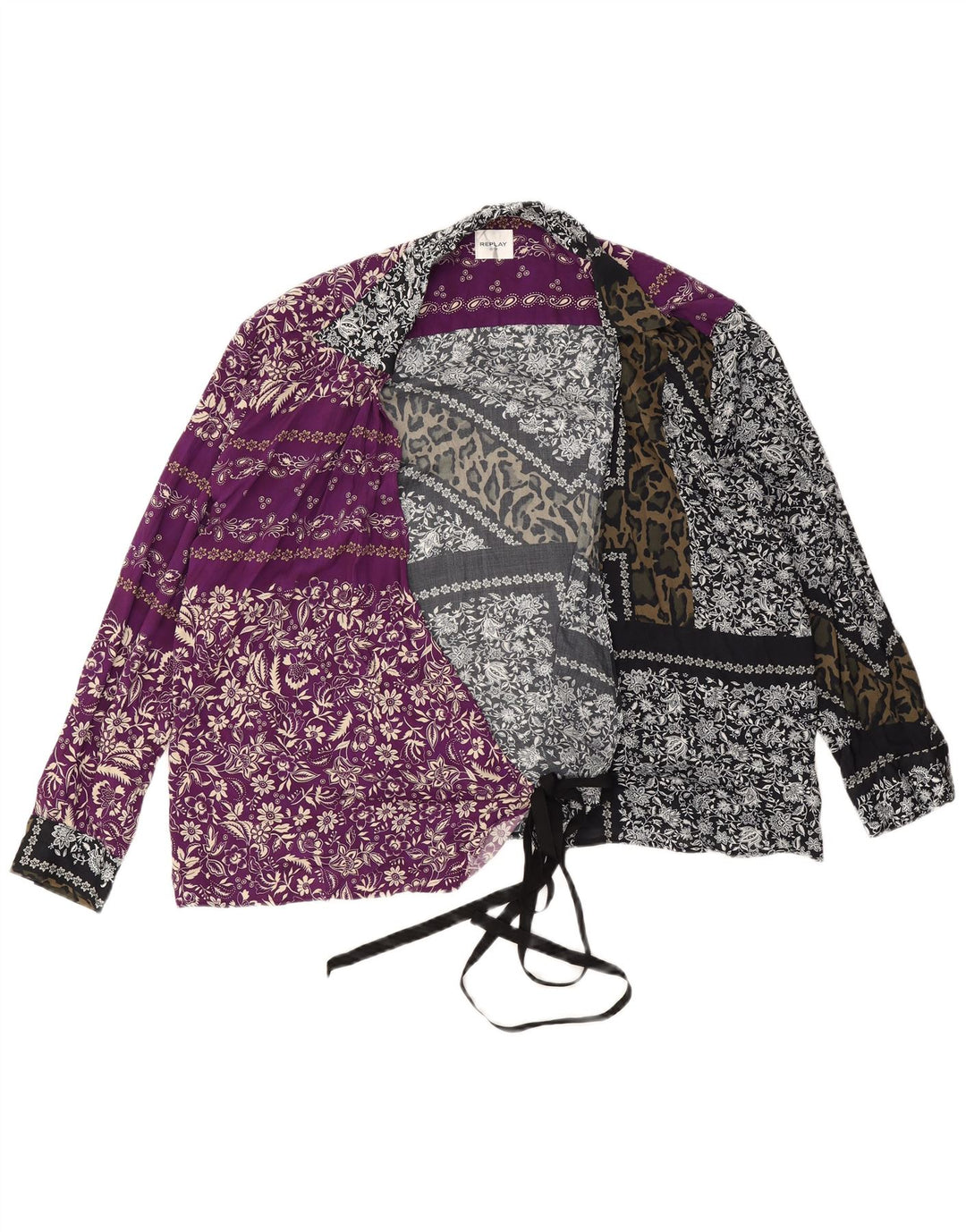 REPLAY Dame Wrap Shirt Bluse UK 18 XL Multicolored Floral Viscose