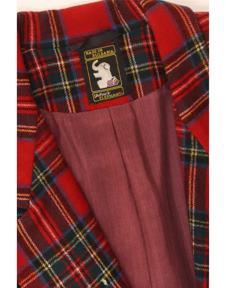 Vintage dame 3/4 ærmer 1 knap blazerjakke UK 14 Medium rød plaid
