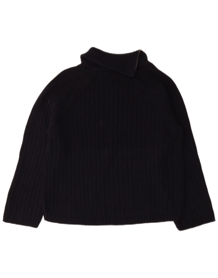 Zara Herre Regular Fit Zip Neck Sweater Small Navy Blue Bomuld