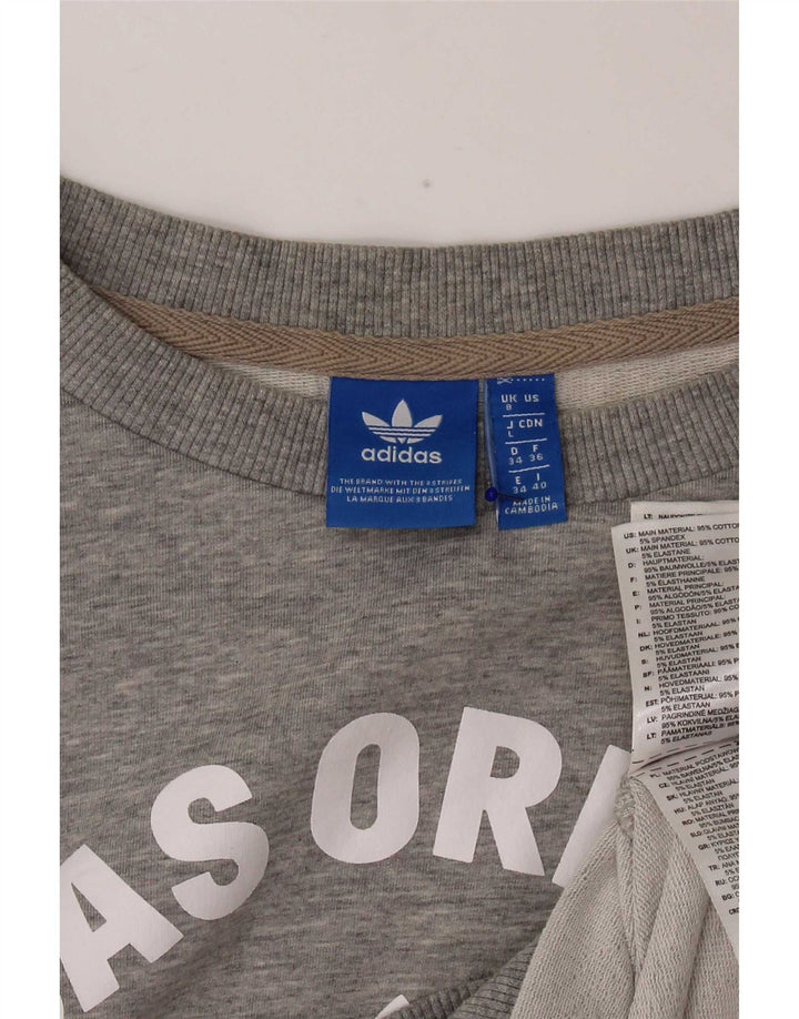 Adidas Dame Grafisk Oversized Sweatshirt Jumper UK 8 Lille Grå Bomuld