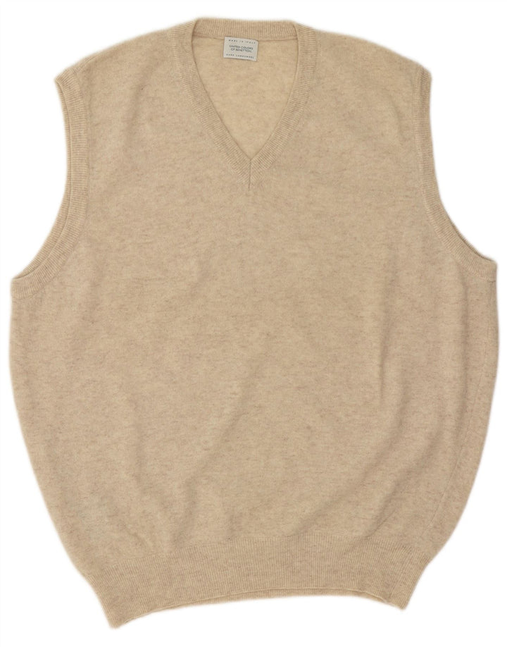 Benetton Herrevest Tank Top Stor Beige Flecked Lammeuld