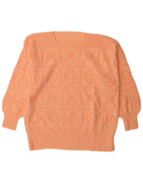 Vintage Dame Boat Neck Jumper Sweater UK 16 Large Orange