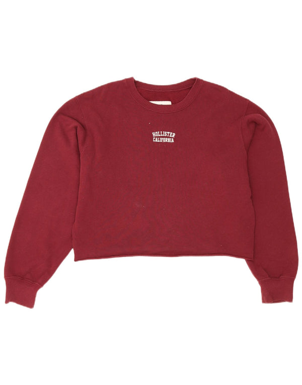 Hollister Womens Crop Oversized Sweatshirt Jumper UK 6 XS Bourgogne bomuld