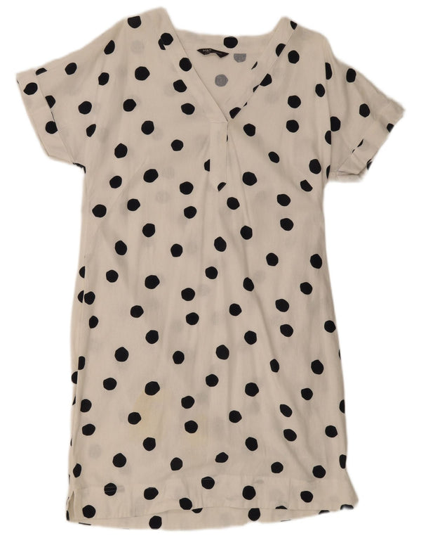Marks & Spencer Dame A-Line Kjole UK 14 Medium White Polka Dot Flax
