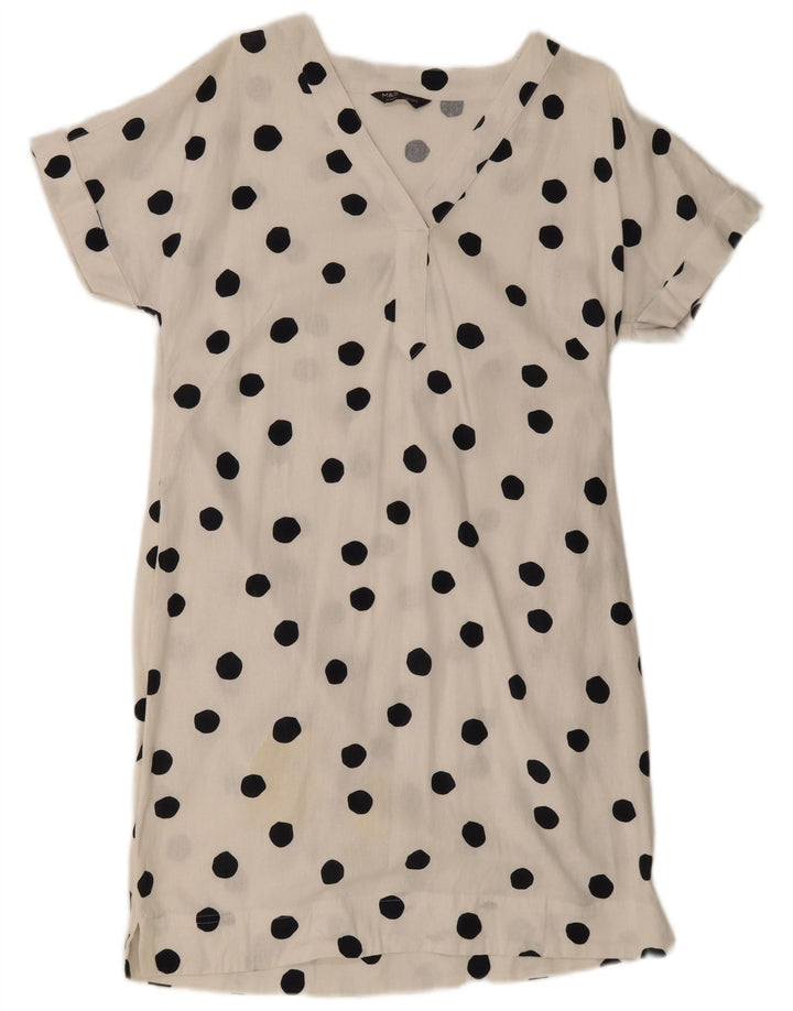 Marks & Spencer Dame A-Line Kjole UK 14 Medium White Polka Dot Flax