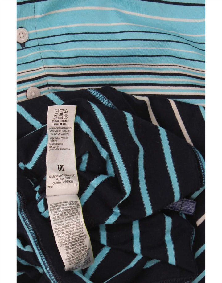 Marks & Spencer herre poloshirt XL blå stribet bomuld