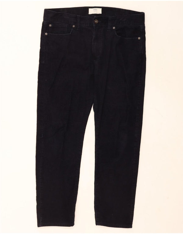 Marks & Spencer Herre Slim Fit Corduroy Bukser W34 L25 Marineblå Bomuld