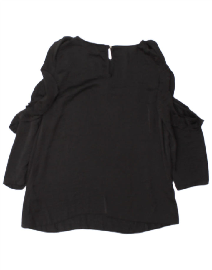 Lipsy Dame Langærmet Bluse Top UK 12 Medium Sort Polyester