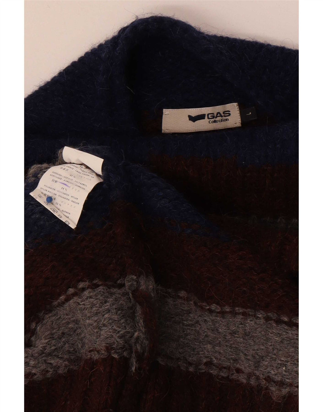 Gas Herre Turtle Neck Jumper Sweater Stor flerfarvet Stribet Virgin Wool