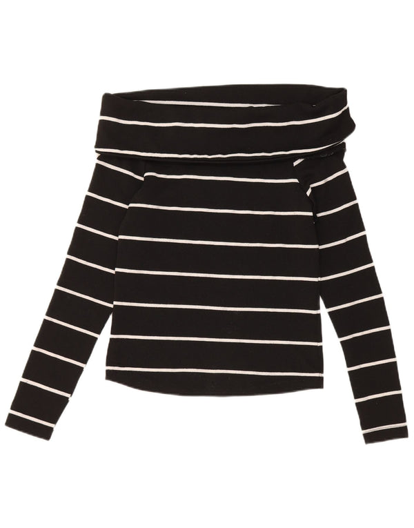 Zara Womens Crop Langærmet Off Shoulder Top UK 10 Lille sort stribet