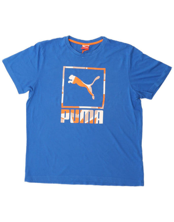Puma Herre Grafisk T-Shirt Top XL Blå Bomuld