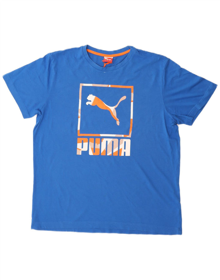 Puma Herre Grafisk T-Shirt Top XL Blå Bomuld