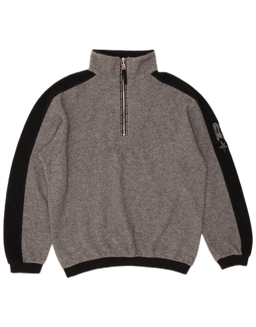 Bogner Herre Grafisk Zip Neck Jumper Sweater Stor Grå Colourblock Uld
