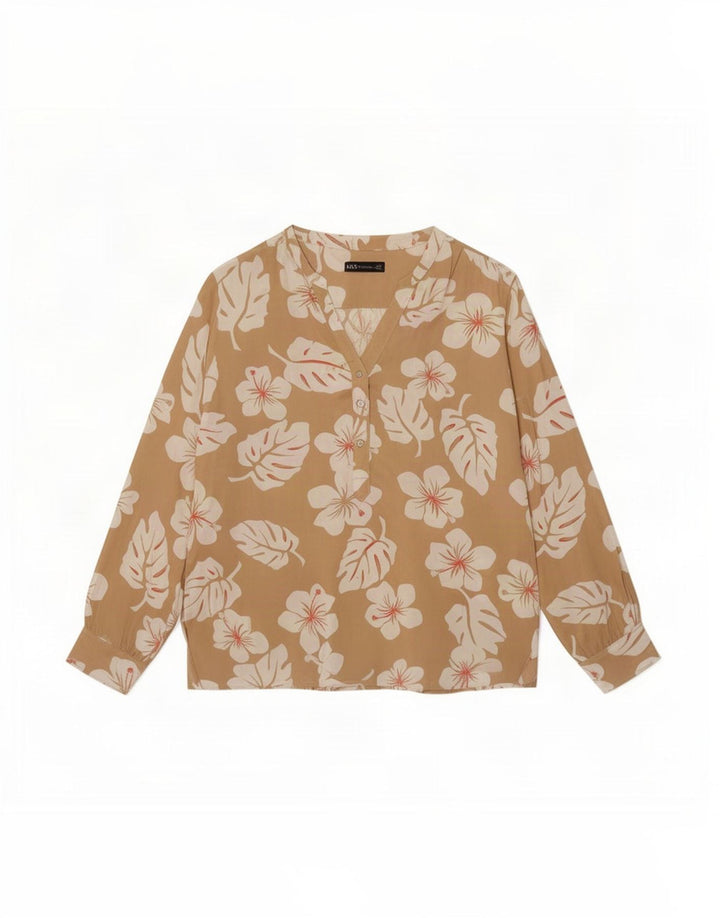 Marks & Spencer Dame Pullover Shirt UK 20 2XL Beige Floral Viscose