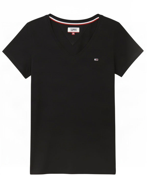 Tommy Hilfiger Dame T-Shirt Top UK 6 XS Sort Bomuld