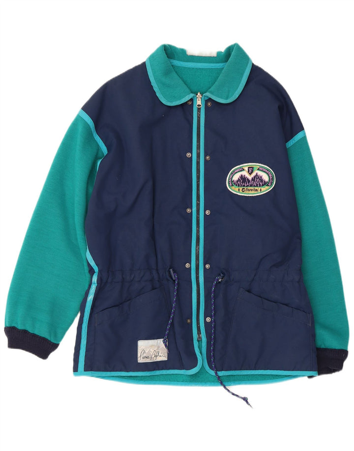 Vintage Herre Windbreaker Jacket UK 42 XL Navy Blue Colourblock Polyester