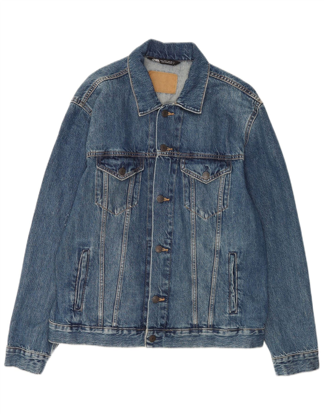 Zara Herre denimjakke UK 40 Stor Blå Bomuld
