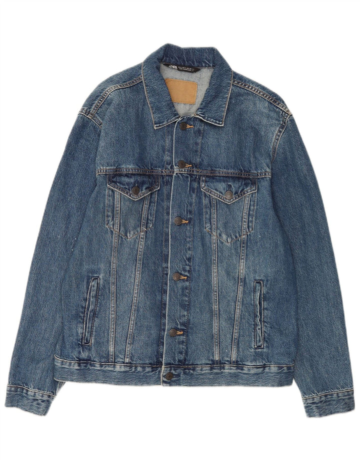 Zara Herre denimjakke UK 40 Stor Blå Bomuld
