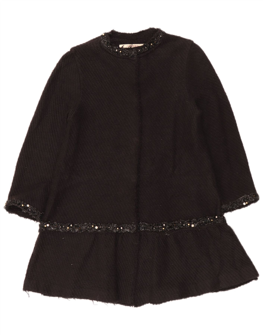 Zara Dame Overfrakke UK 12 Medium Sort Bomuld