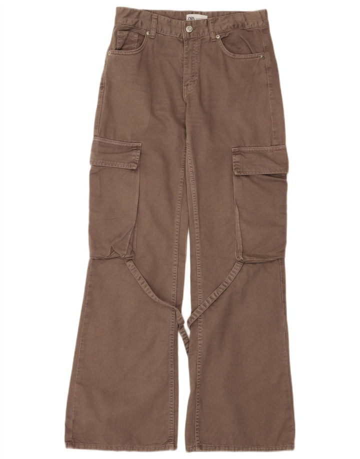 ZARA Womens Bootcut Cargo Trousers EU 32 2XS W22 L32 Grey Cotton
