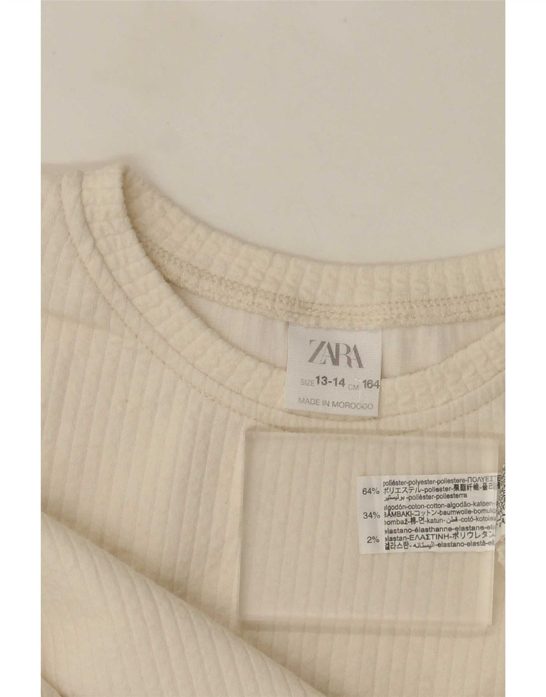 Zara Girls Crop Grafisk Top Langærmet 13-14 År Hvid Polyester