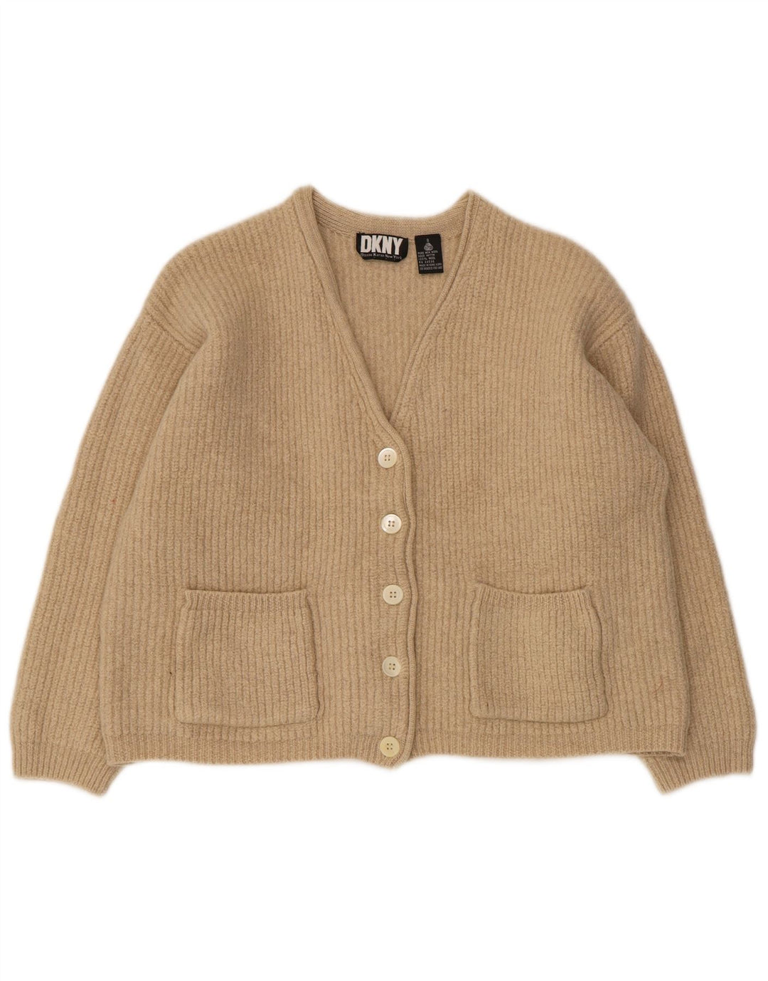 Dkny Dame Oversized Cardigan Sweater UK 10 Small Beige Uld