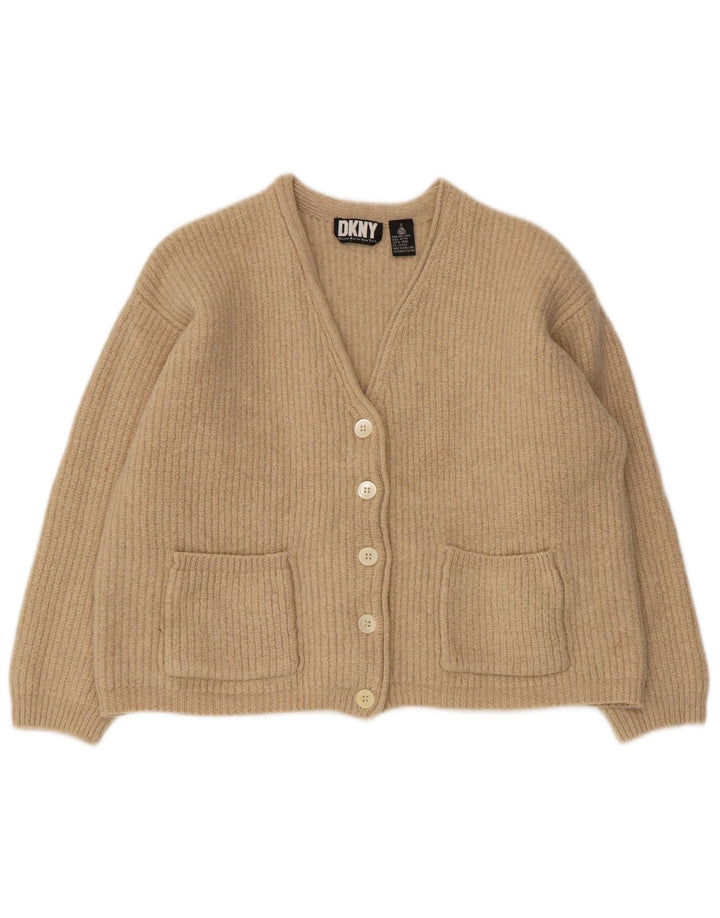 Dkny Dame Oversized Cardigan Sweater UK 10 Small Beige Uld