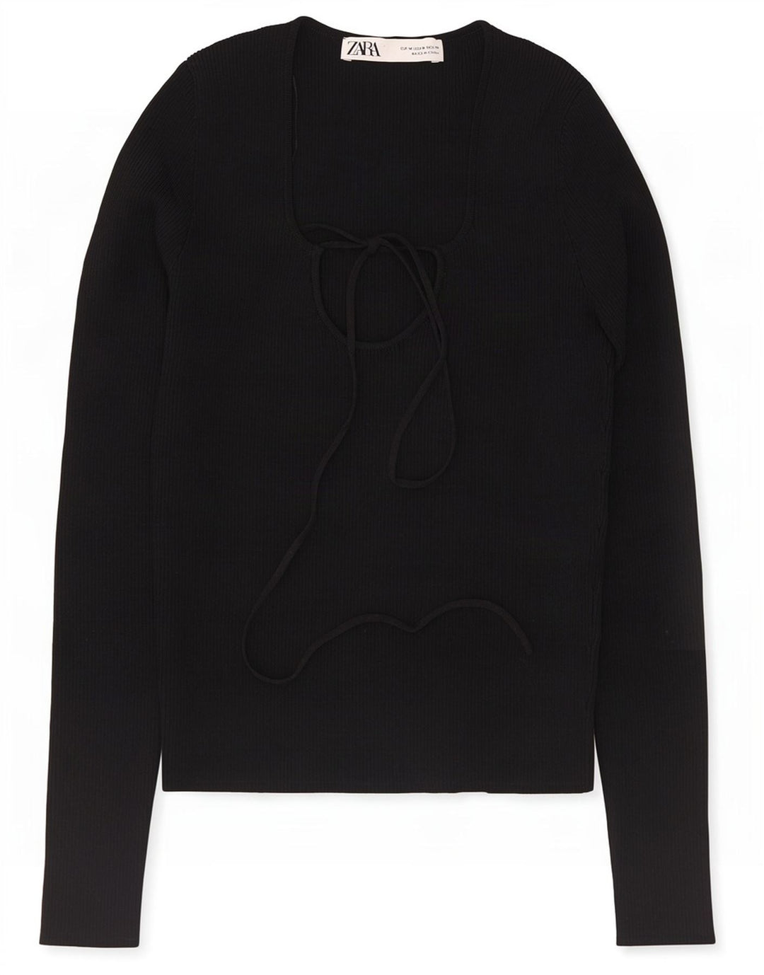 Zara Womens Crop Top Langærmet UK 12 Medium Black Viscose