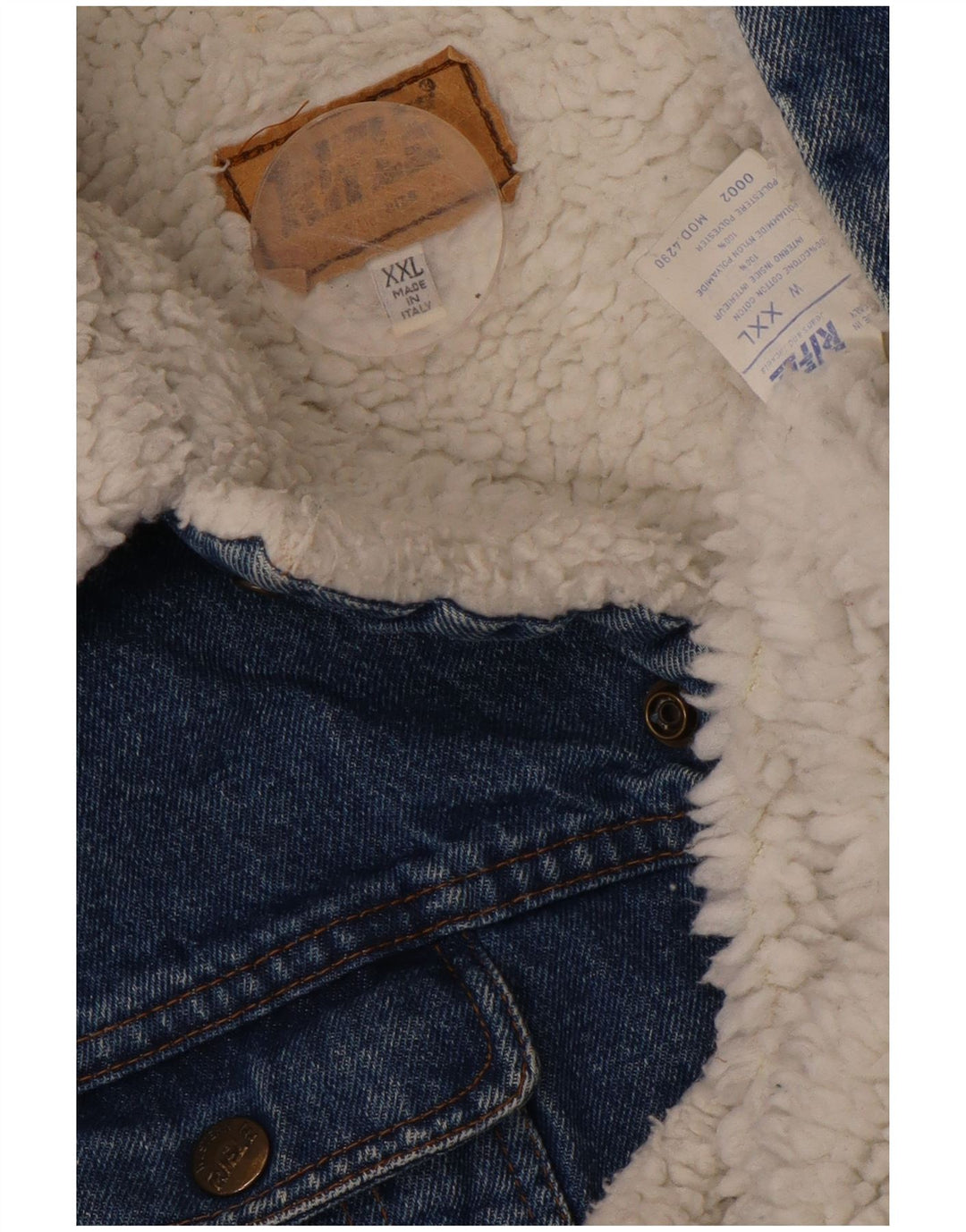 RIFLE Herre Sherpa Denim Jacket UK 44 2XL Blå Bomuld