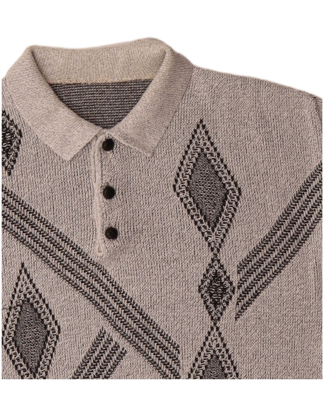 Vintage Herre Polo Neck Jumper Sweater Medium Grå Geometrisk