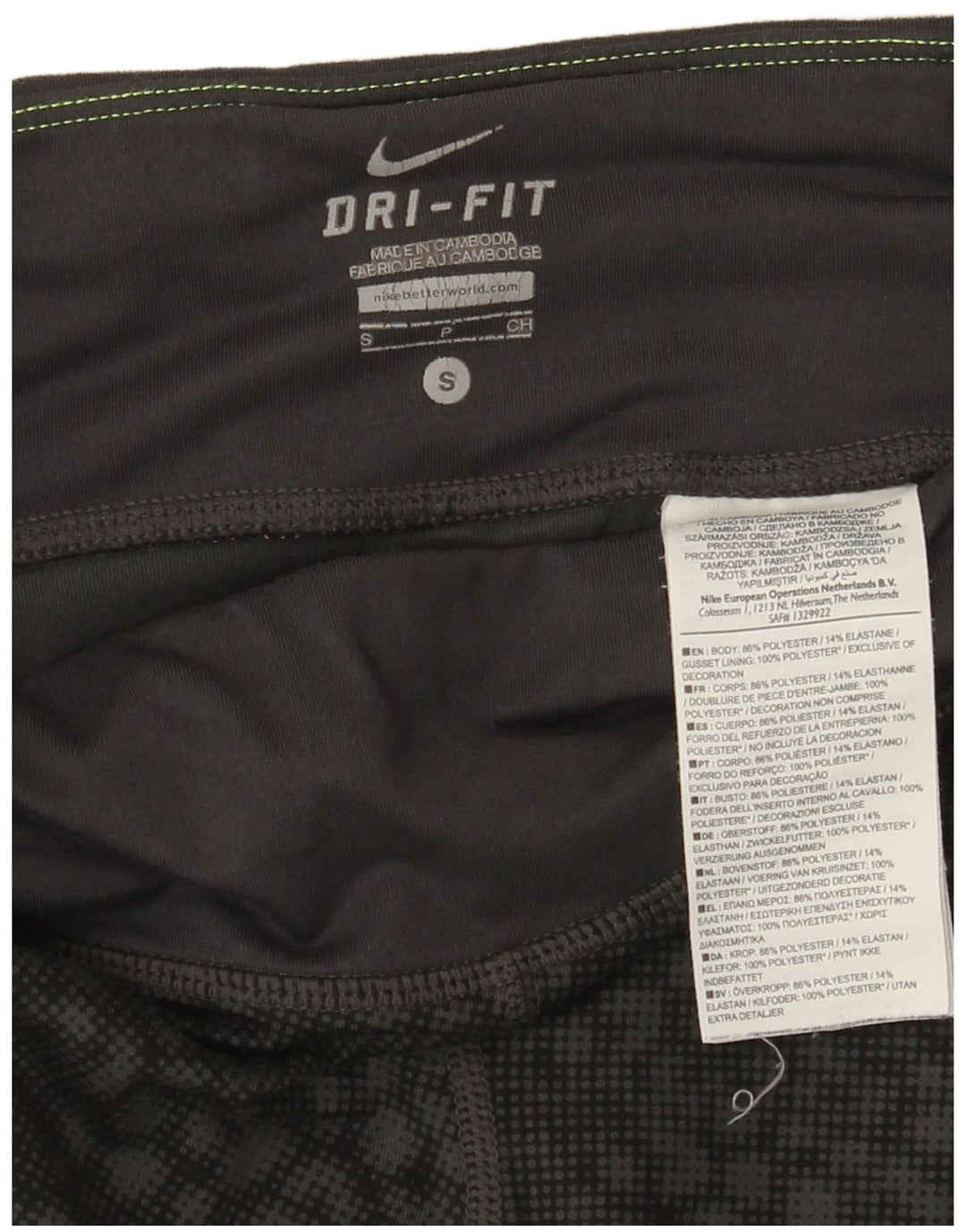 Nike Dame Dri Fit Capri Leggings UK 8 Small Black Geometric Polyester