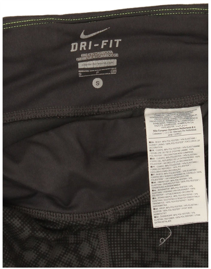 Nike Dame Dri Fit Capri Leggings UK 8 Small Black Geometric Polyester
