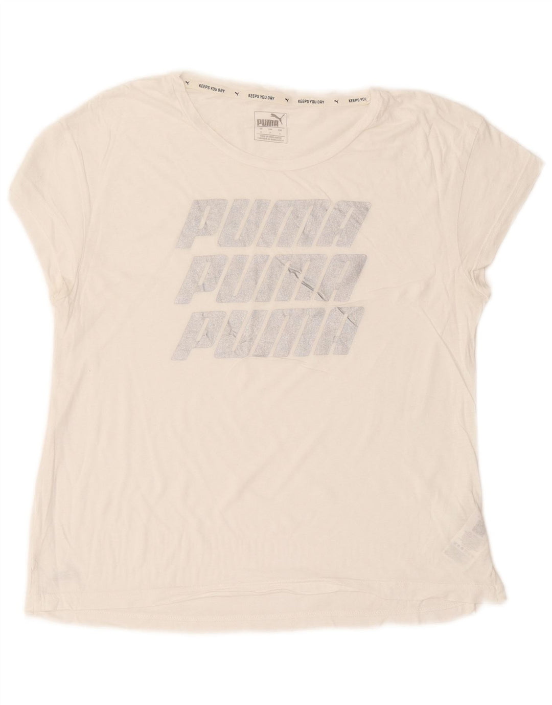 Puma Dame Oversized grafisk T-shirt Top UK 10 Lille hvid bomuld